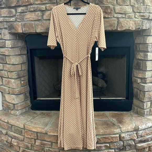 NWT Preston & York “light camel” colored & white polka dot maxi dress. XL - Picture 1 of 9